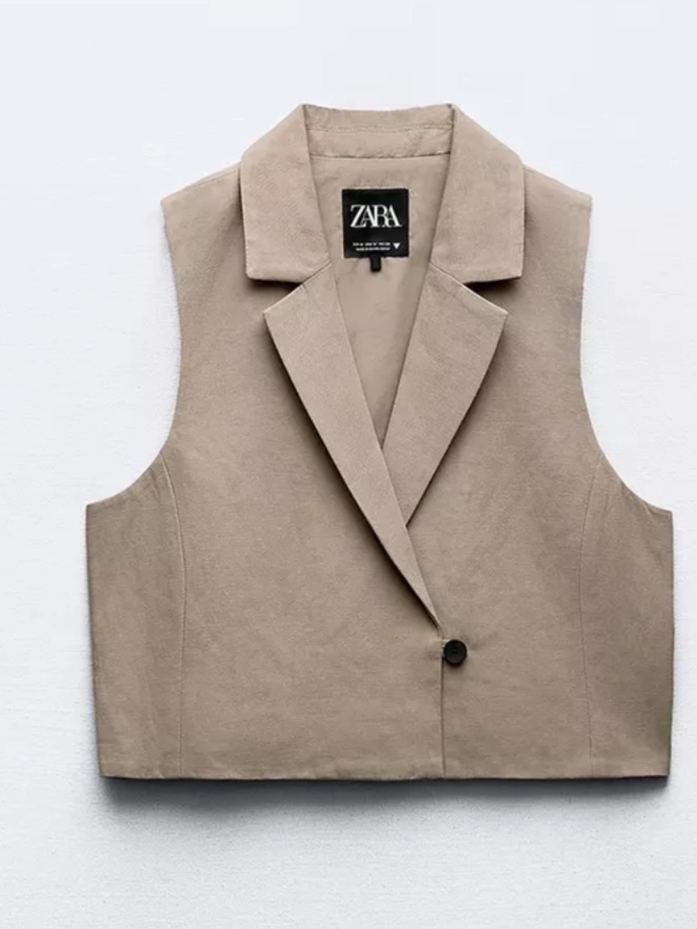 ZARA Taupe Cropped Sleeveless Blazer Vest